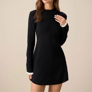 Rihoas Black Contrasting Long Sleeve Sweater Mini Dress